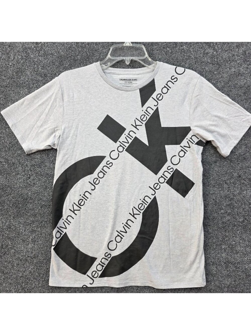 Calvin Klein Jeans Cotton T-Shirt L 14-16 Boys Gray Logo Casual Streetwear